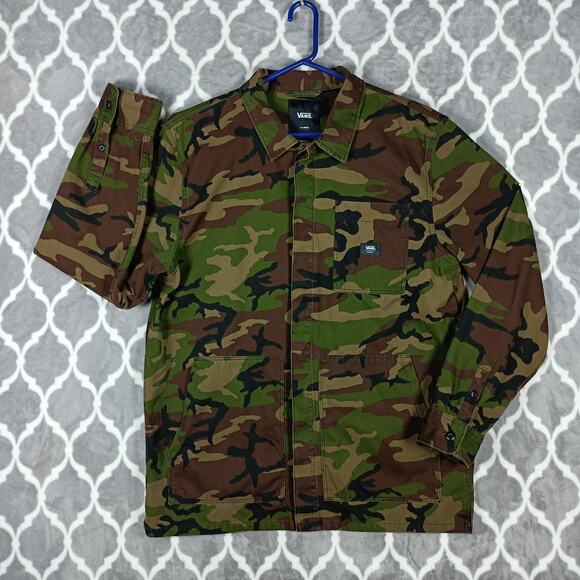 Vans Other - Vans Jacket Men XL Camo Canvas Military Field Button Front Woodland Utility Coat